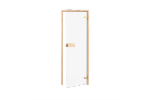 Sauna Eingangstür 8 mm ESG Glas mit Massivholz Blockzarge