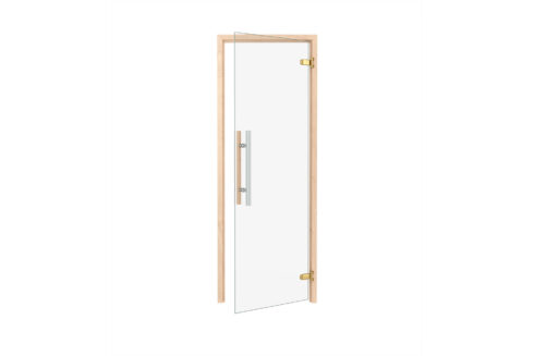 Sauna Eingangstür 8 mm ESG Glas mit Massivholz Blockzarge