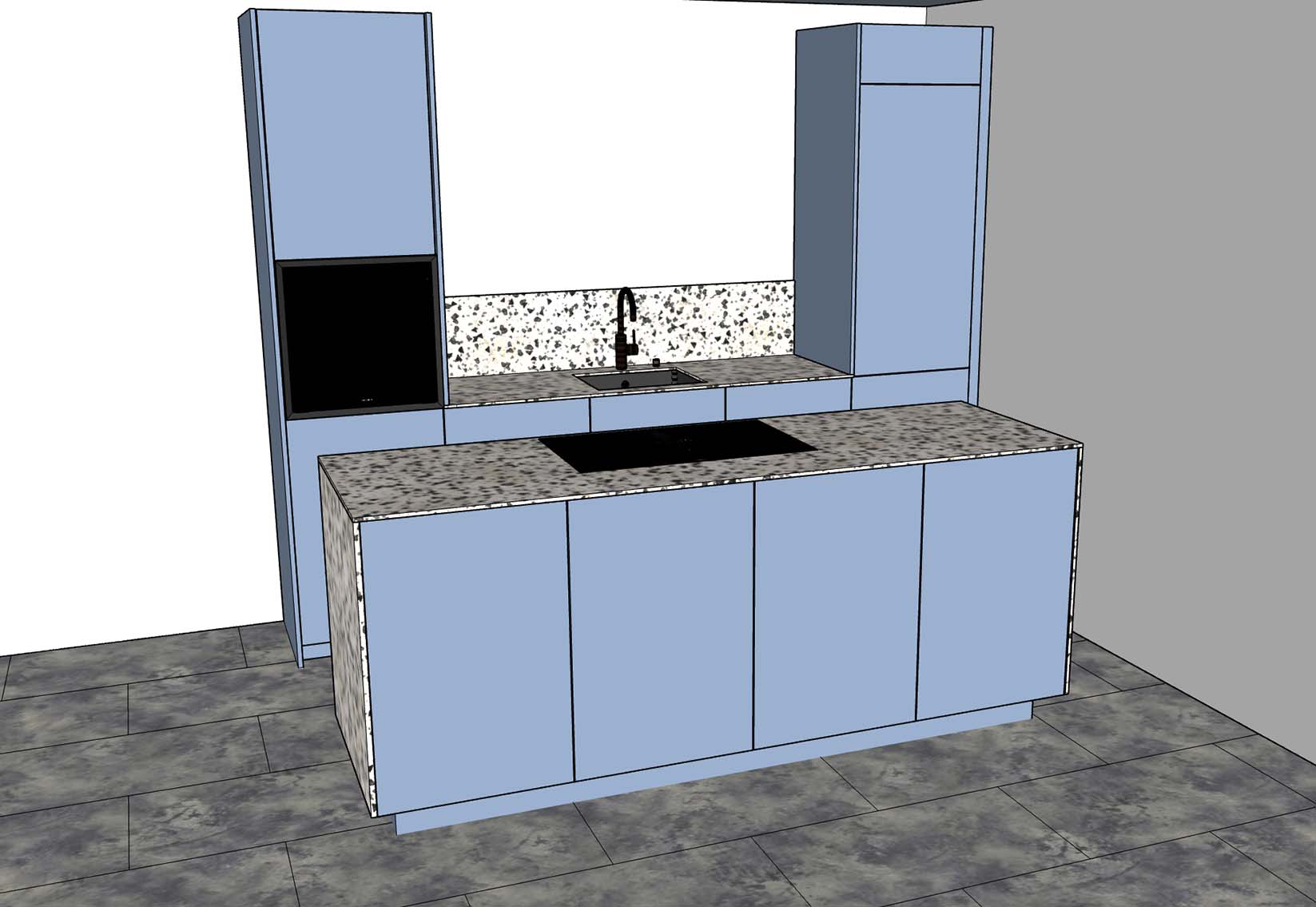Küchenzeile 3D mit Block